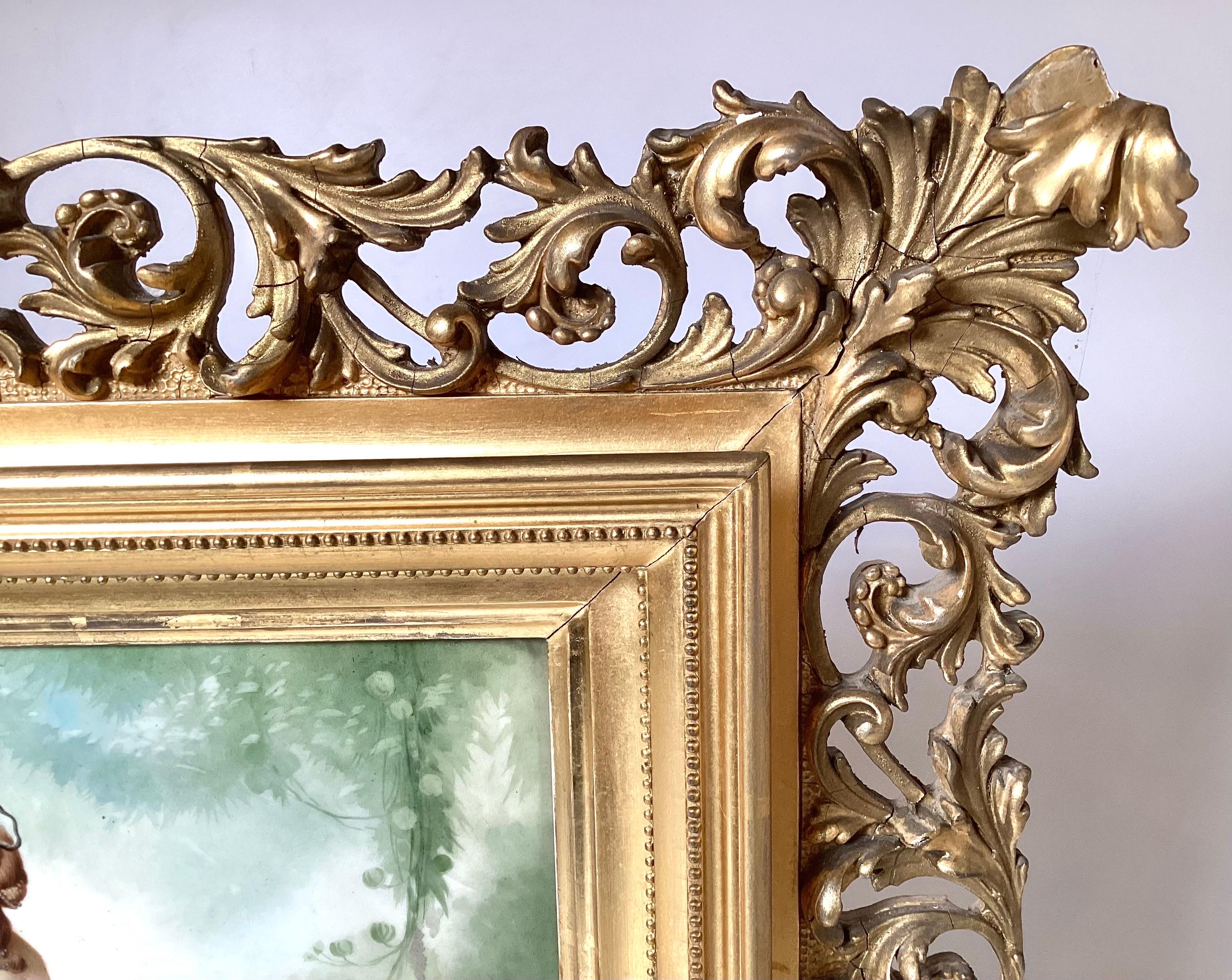19th Century Painting on Porcelain in Gilt Frame For Sale 1