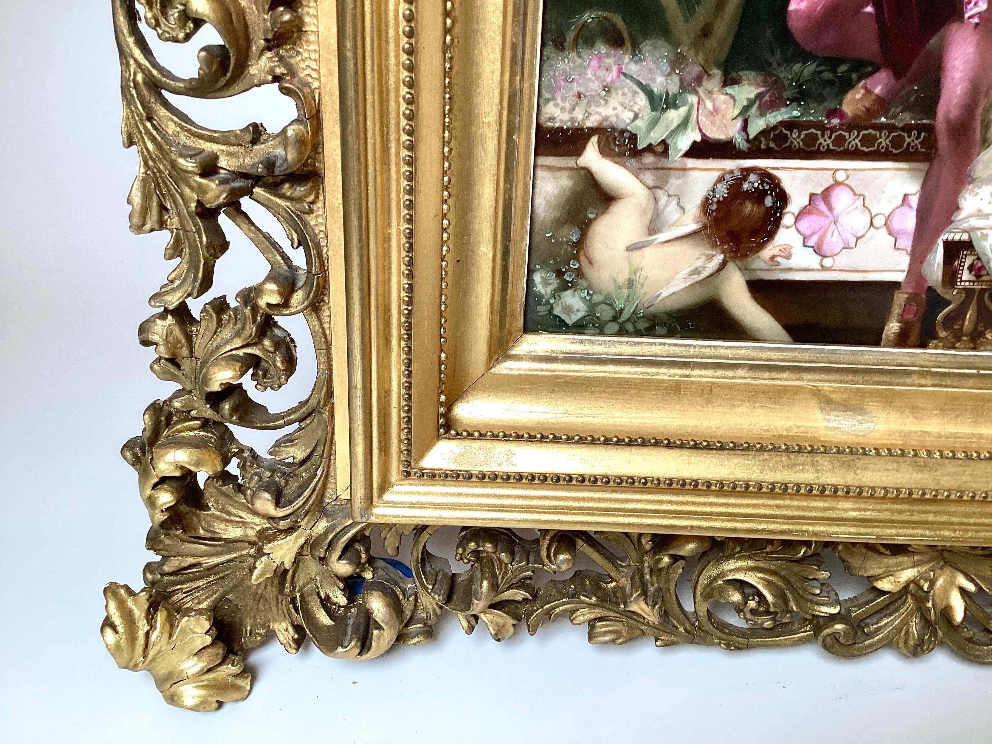 Peinture sur porcelaine du 19e siècle dans un cadre doré en vente 2