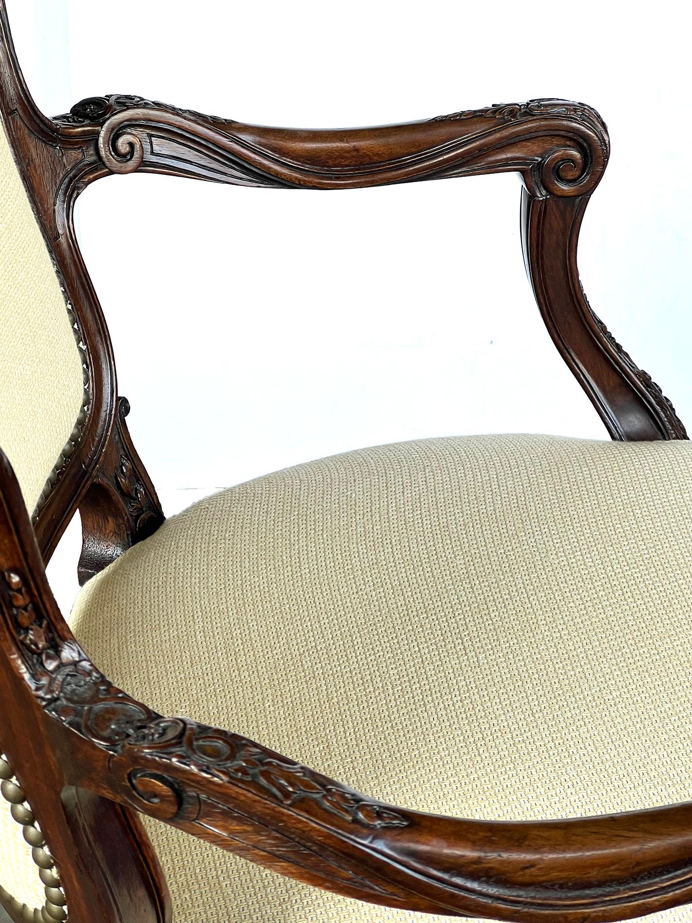 Rococo Revival A 19th Century Pair French Rococo Style Carved Open Arm Chairs For Sale