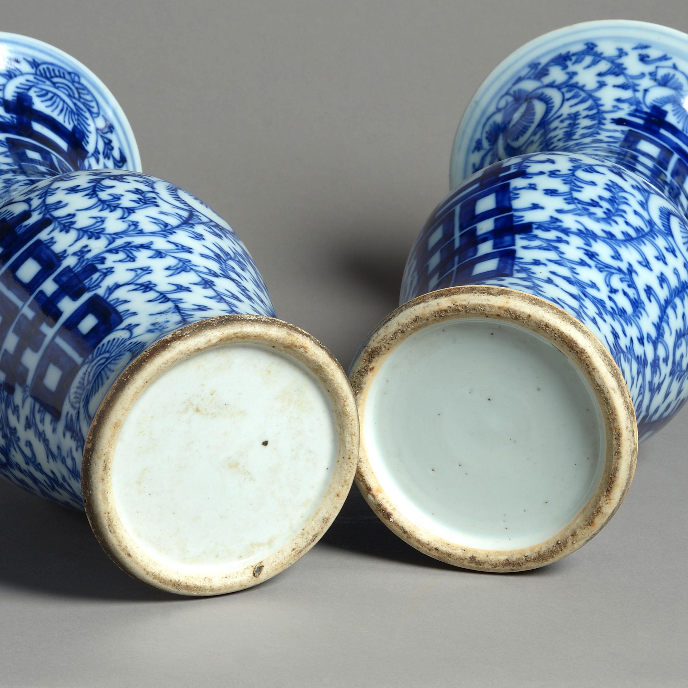 Early 19th Century 19th Century Pair of Blue and White Porcelain Trumpet Vases