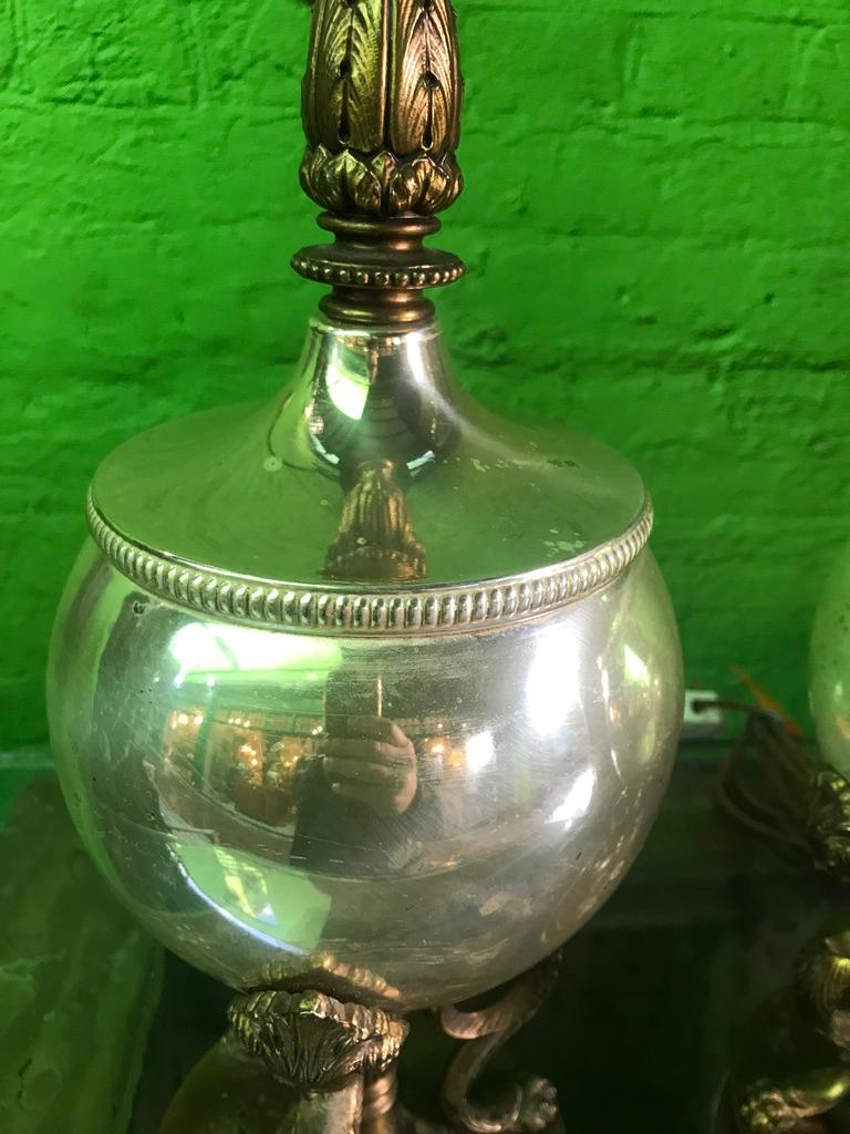 Coppia di lampade da tavolo in ottone con teste e piume del XIX secolo in vendita 3