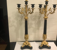19th Century Pair of Charles X Bronze and Ormolu Candelabra