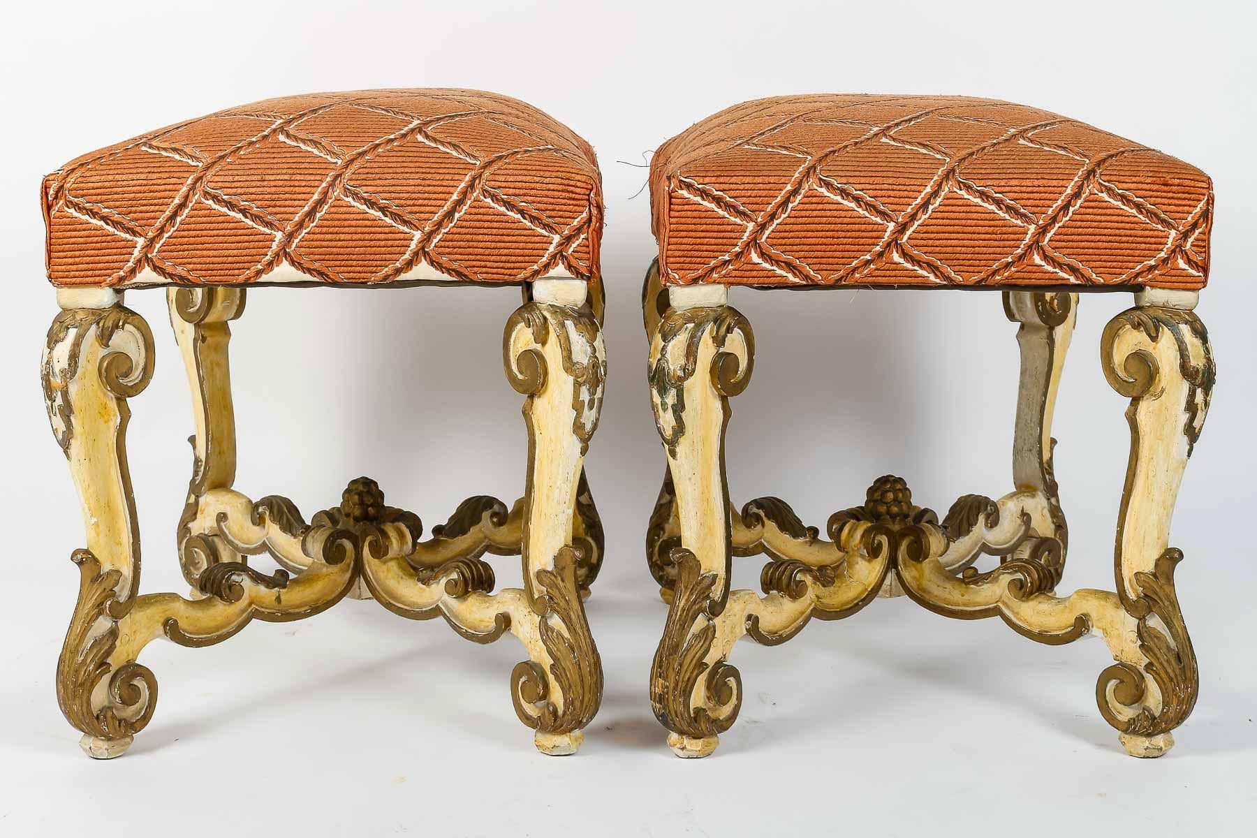 Lacquered A 19th Century Pair of Italians Baroque Style Stools