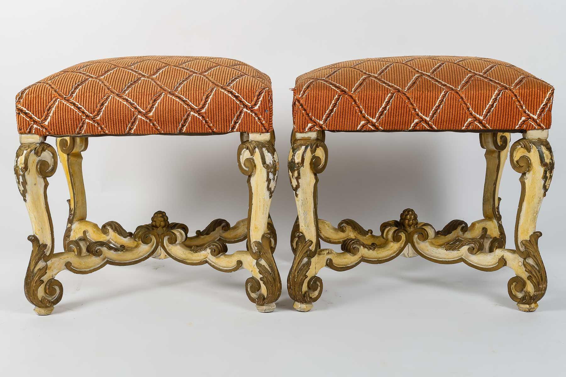 A 19th Century Pair of Italians Baroque Style Stools In Good Condition In Saint-Ouen, FR