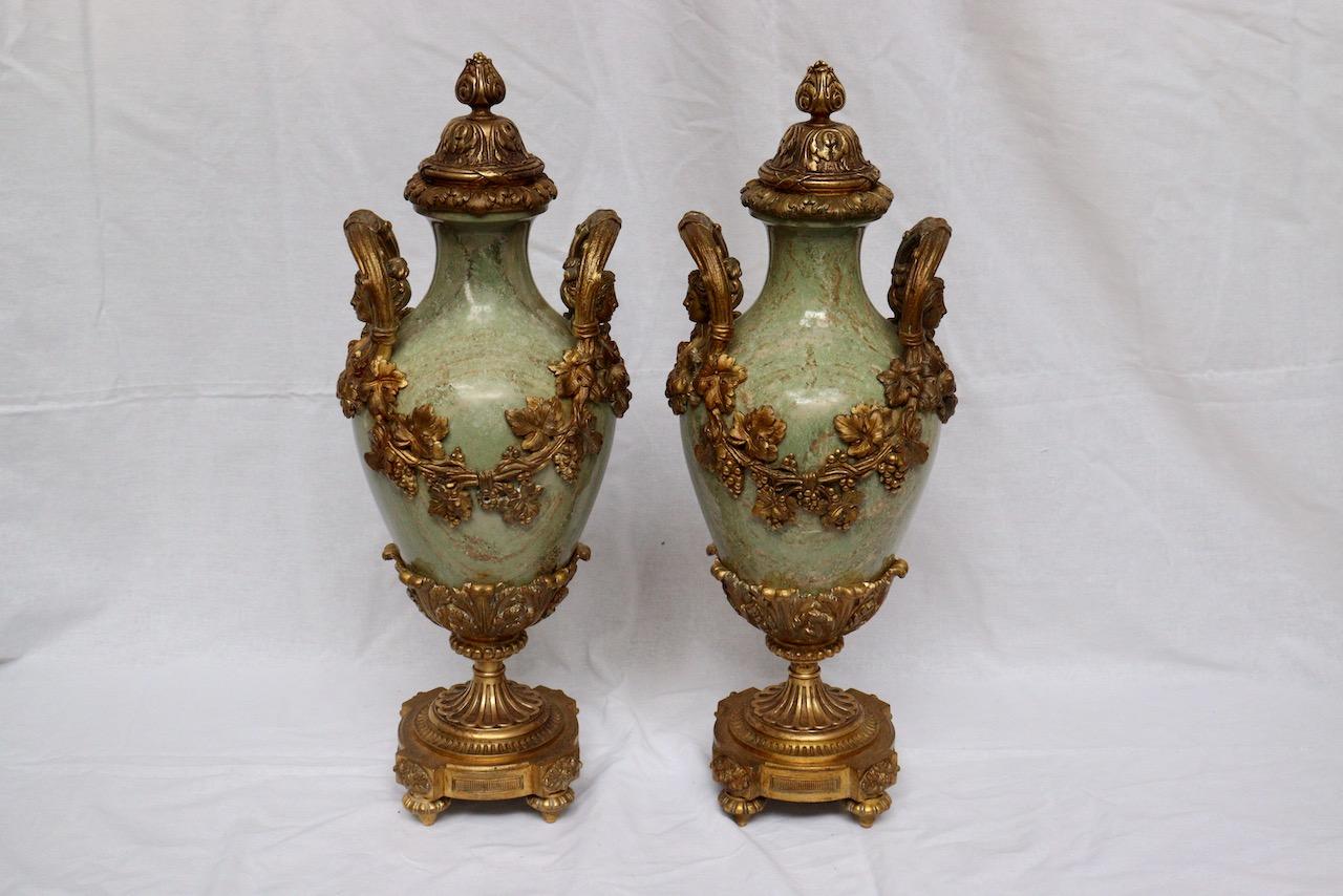 Louis XVI 19th Century Pair of Ormolu-Mounted Marble Cassolettes, circa 1880