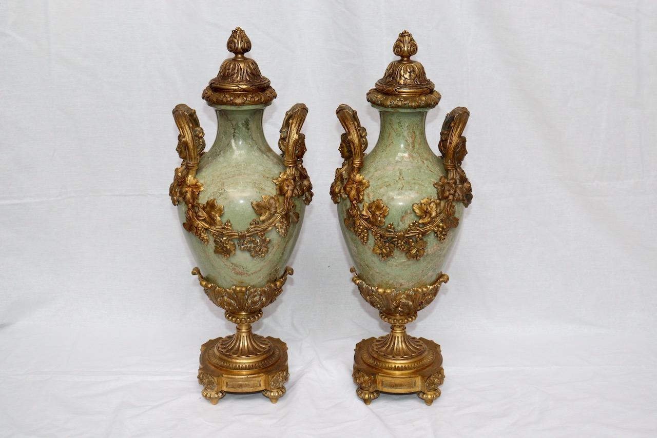 French 19th Century Pair of Ormolu-Mounted Marble Cassolettes, circa 1880