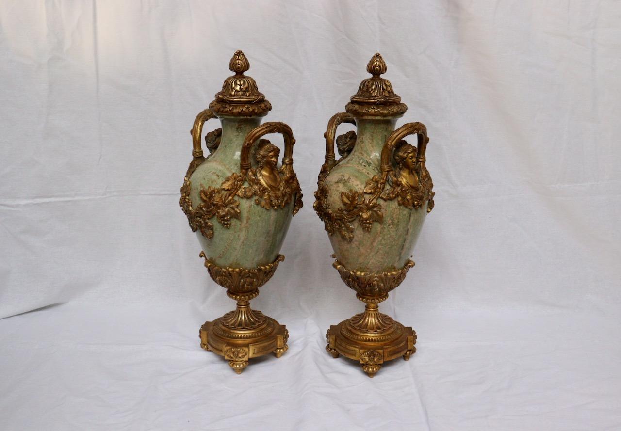 Late 19th Century 19th Century Pair of Ormolu-Mounted Marble Cassolettes, circa 1880