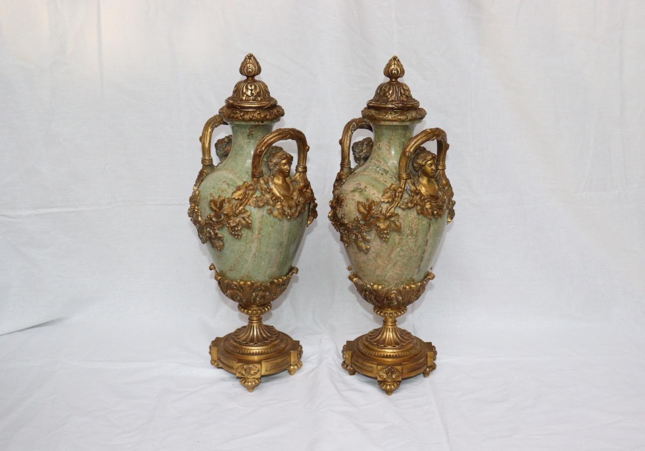 19th Century Pair of Ormolu-Mounted Marble Cassolettes, circa 1880 1