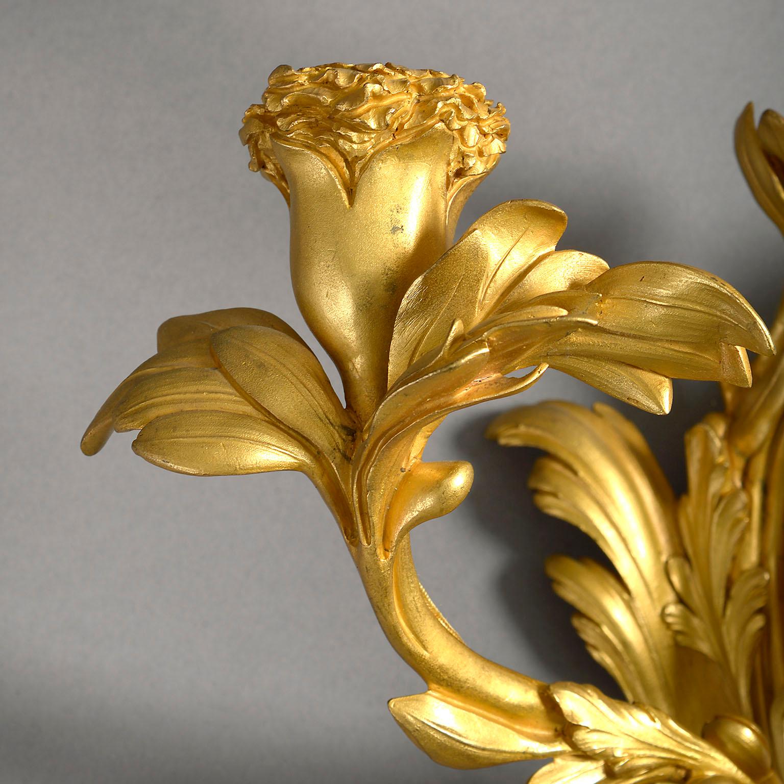 19th Century Pair of Rococo Ormolu Wall Lights by Henri Dasson In Good Condition In London, GB