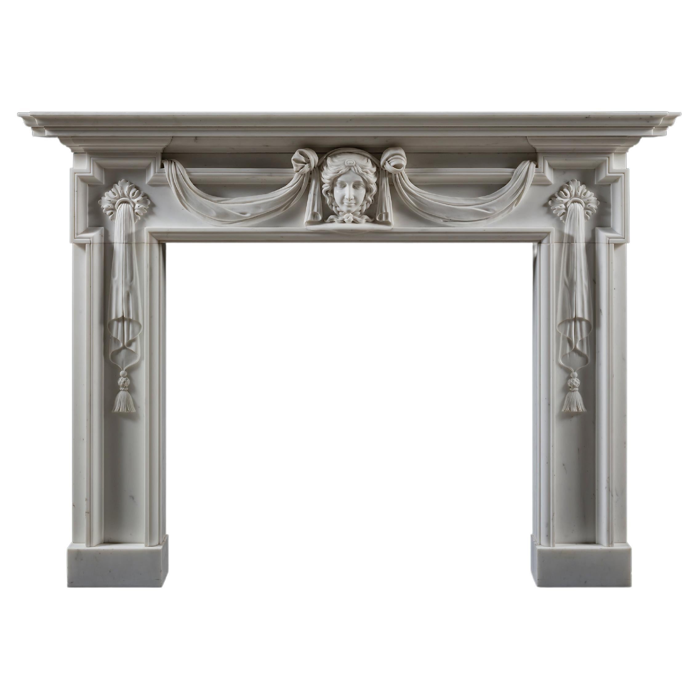 19th Century Palladian Revival Statuary Marble Chimneypiece For Sale