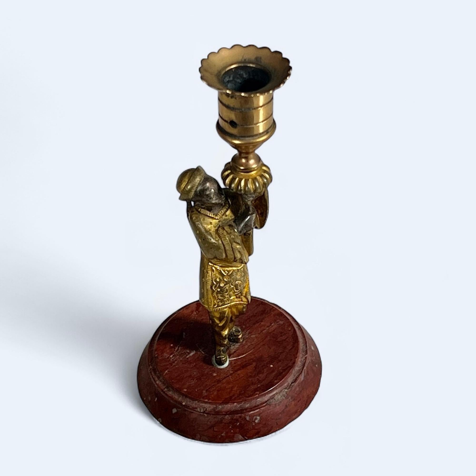 Inglese A 19Th Century Parcel Gilt-Bronze Candlestick in vendita
