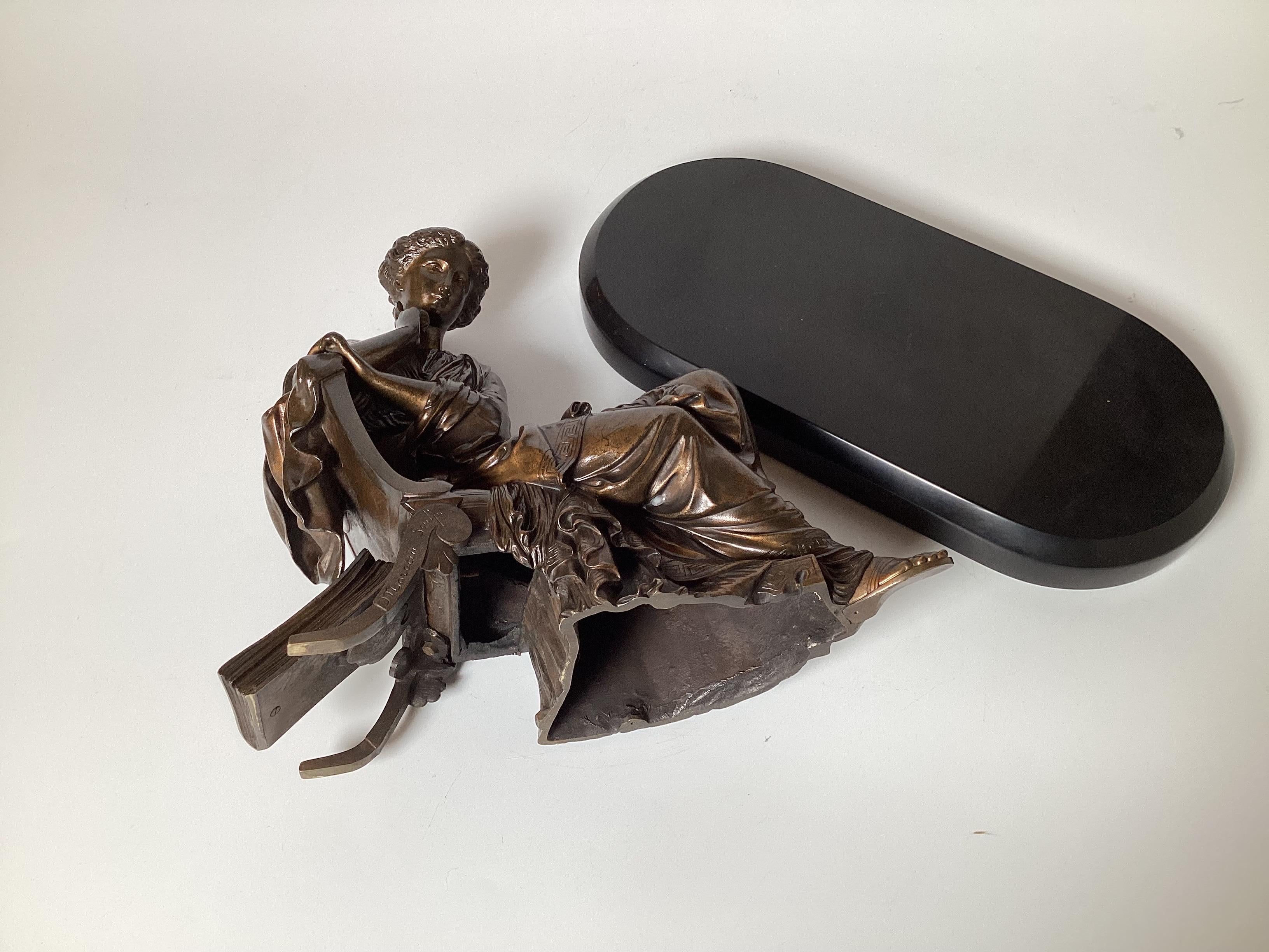 French A 19th Century Patinated Bronze after Moreau on Slate Base For Sale
