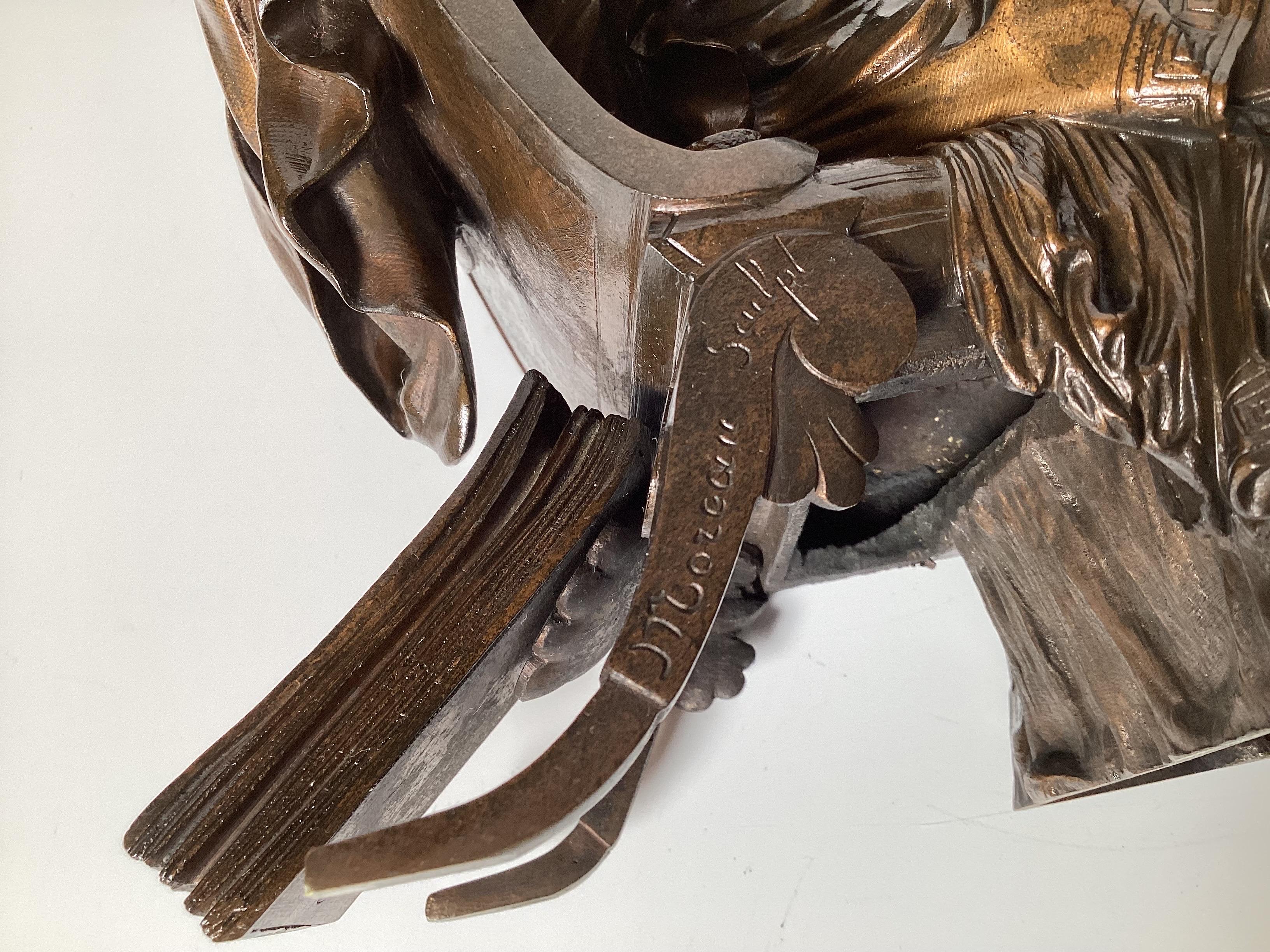 Patinierte Bronze des 19. Jahrhunderts nach Moreau auf Schiefersockel, patiniert im Zustand „Hervorragend“ im Angebot in Lambertville, NJ