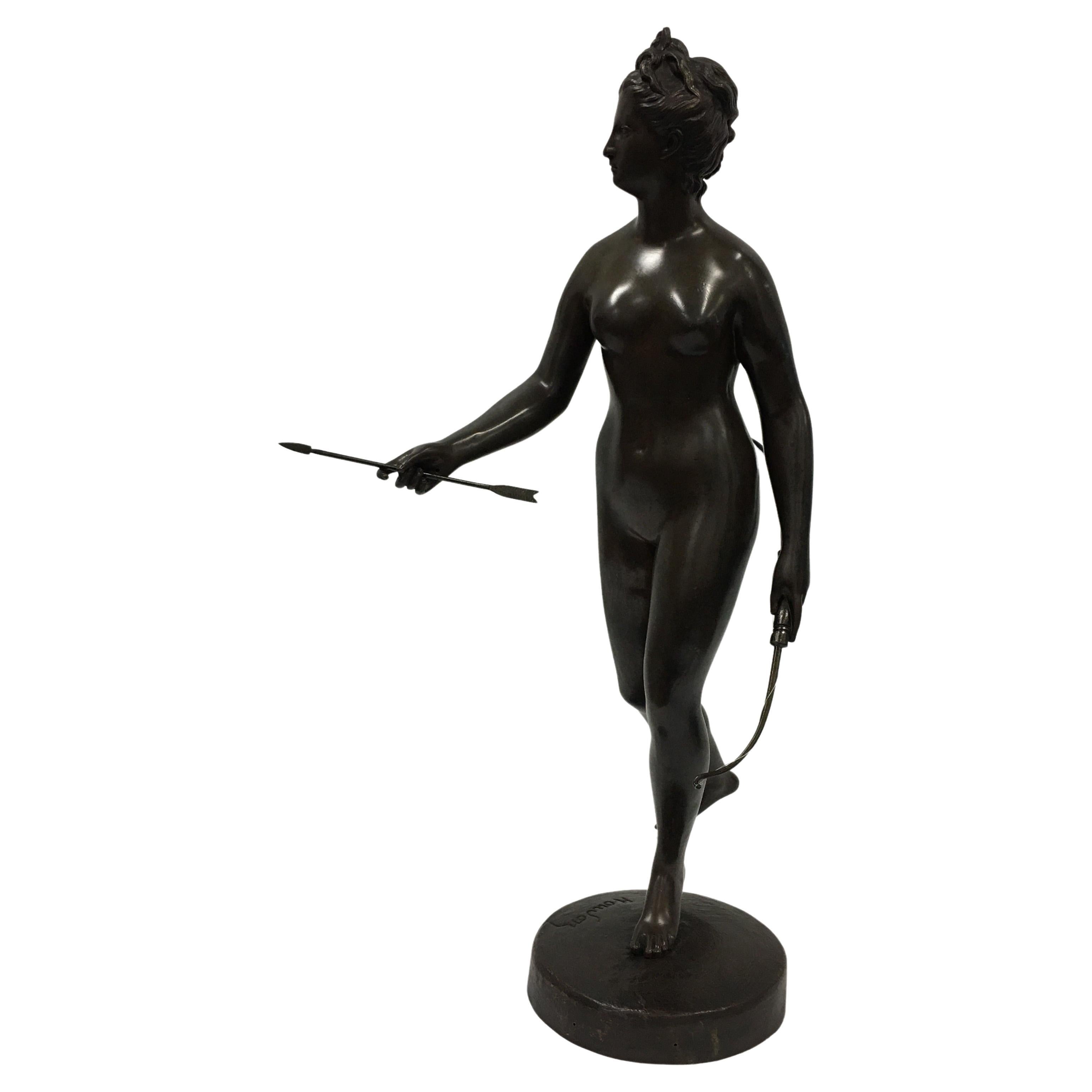 19th. Century Patinated Bronze Statue of Diana the Huntress