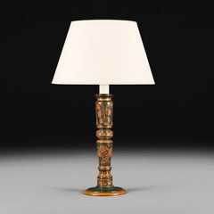 A 19th Century Penwork Wooden Column Lamp