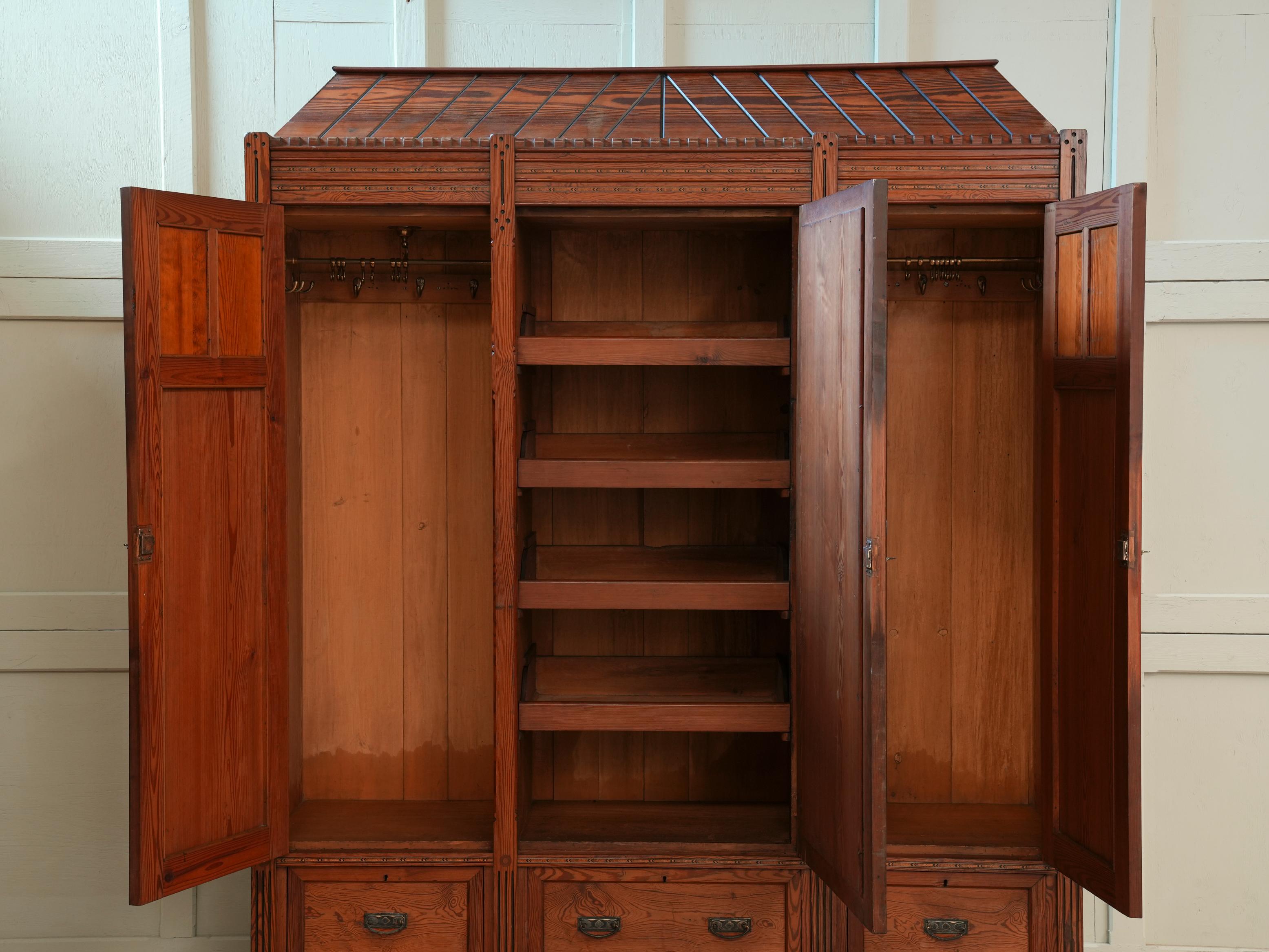A 19th Century Pitch Pine Gothic Revival Wardrobe 4