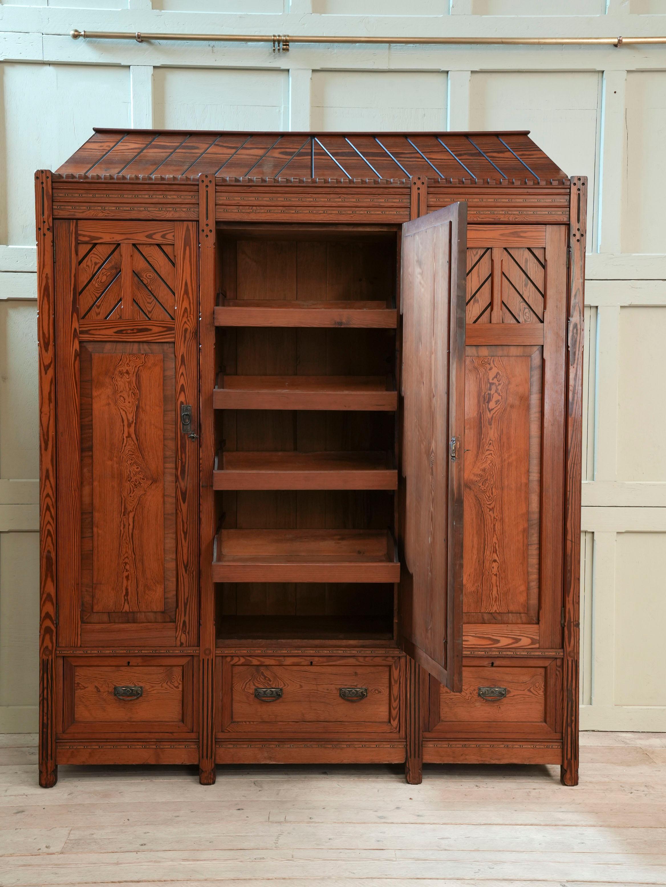 A 19th Century Pitch Pine Gothic Revival Wardrobe 5