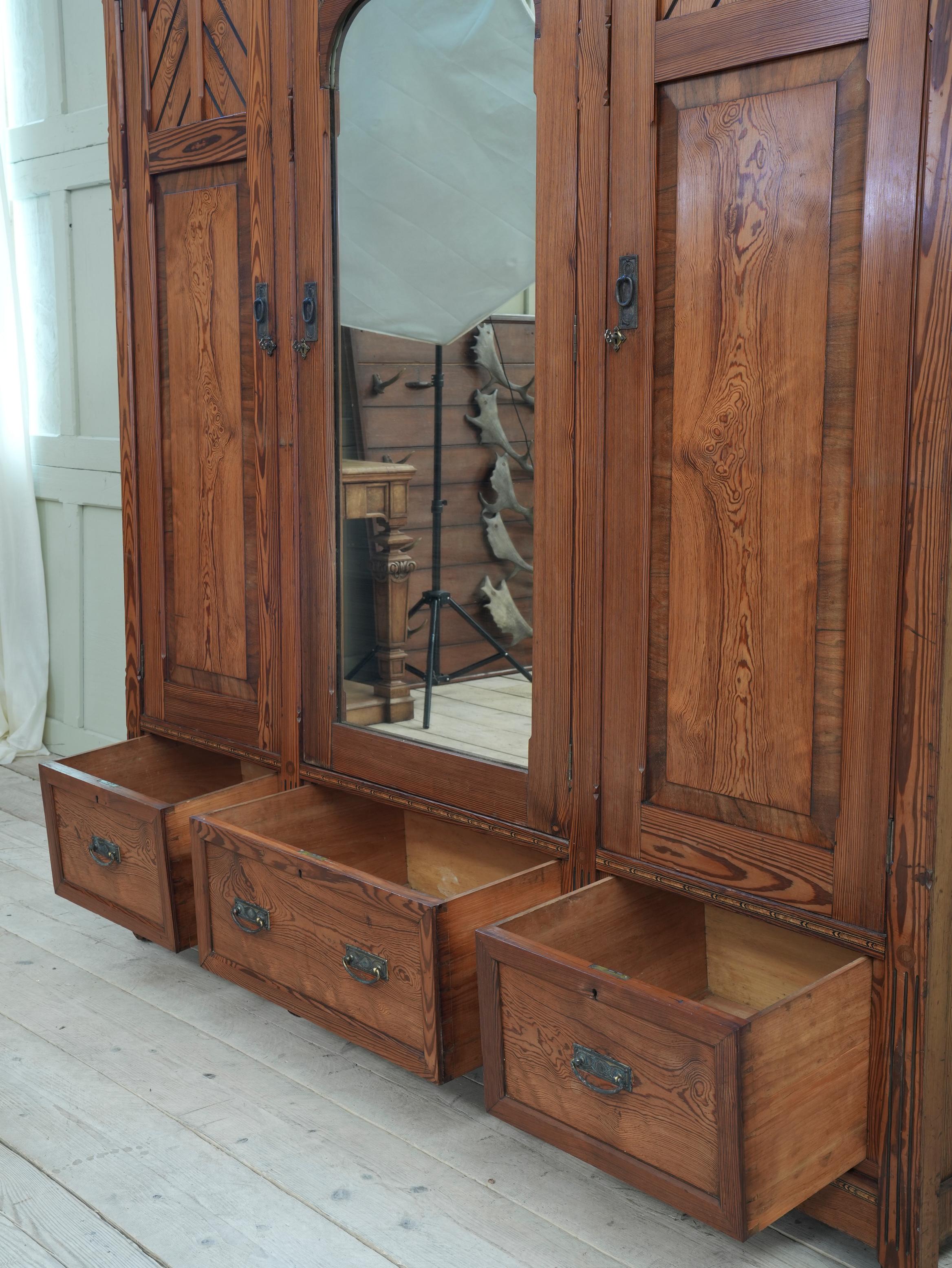 A 19th Century Pitch Pine Gothic Revival Wardrobe 9