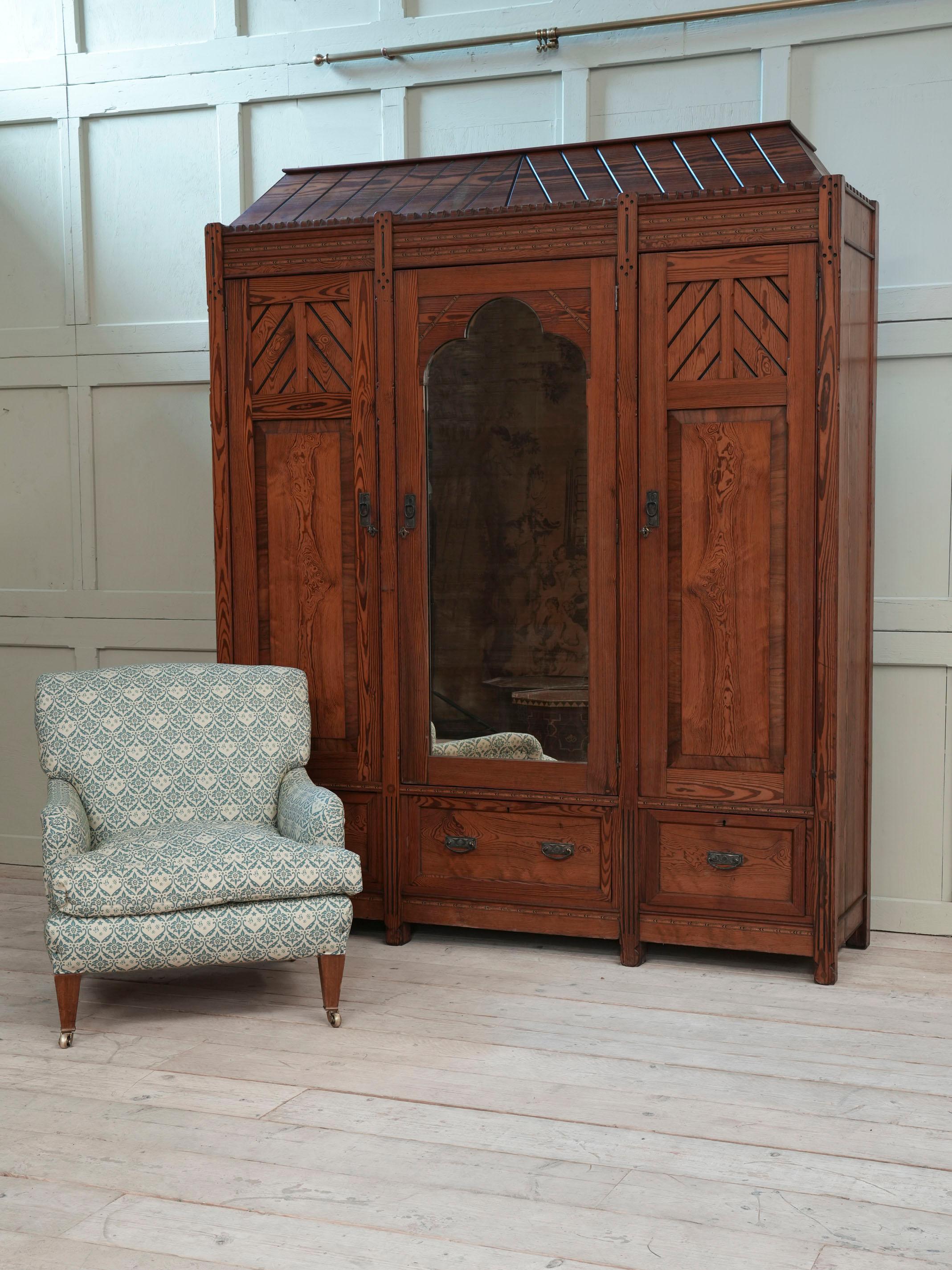 A 19th Century Pitch Pine Gothic Revival Wardrobe 10