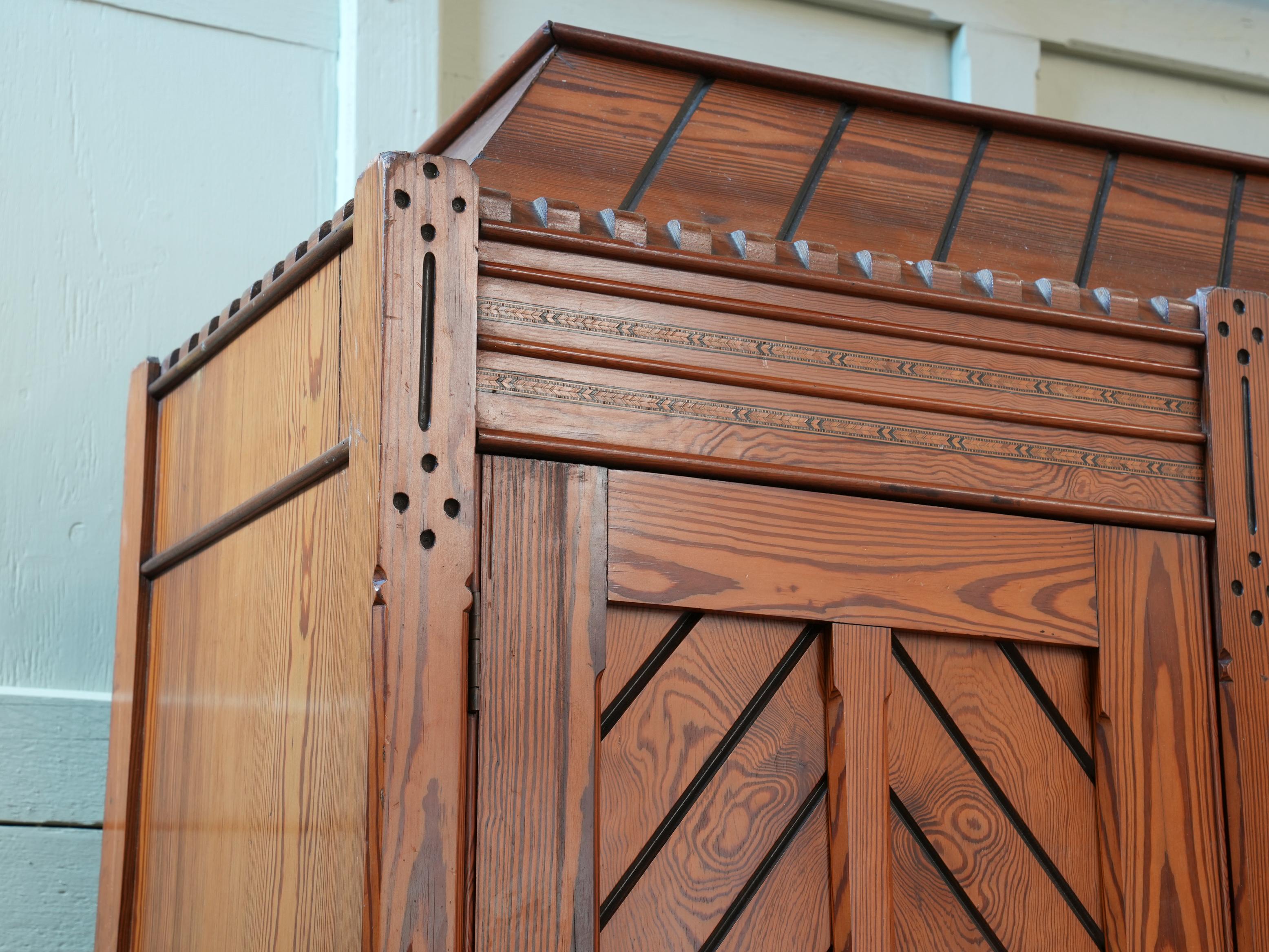 A 19th Century Pitch Pine Gothic Revival Wardrobe 2
