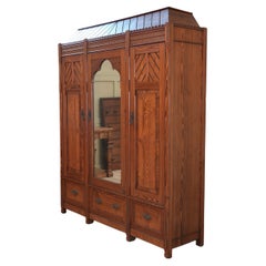 Antique A 19th Century Pitch Pine Gothic Revival Wardrobe