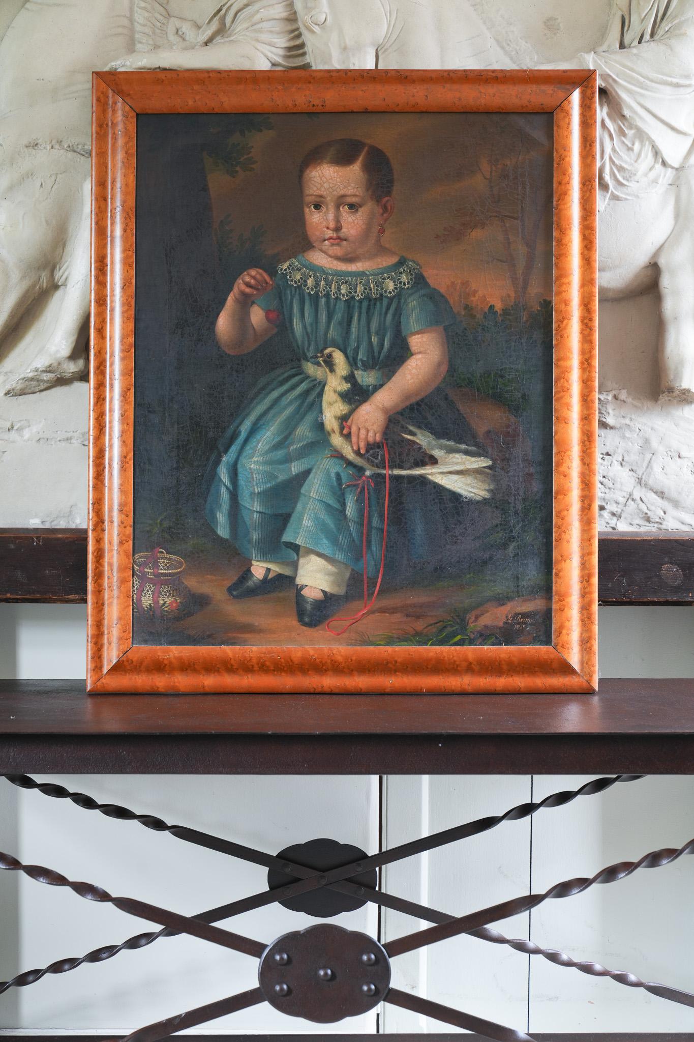 European A 19th Century Portrait of a Boy With Pet Pigeon For Sale