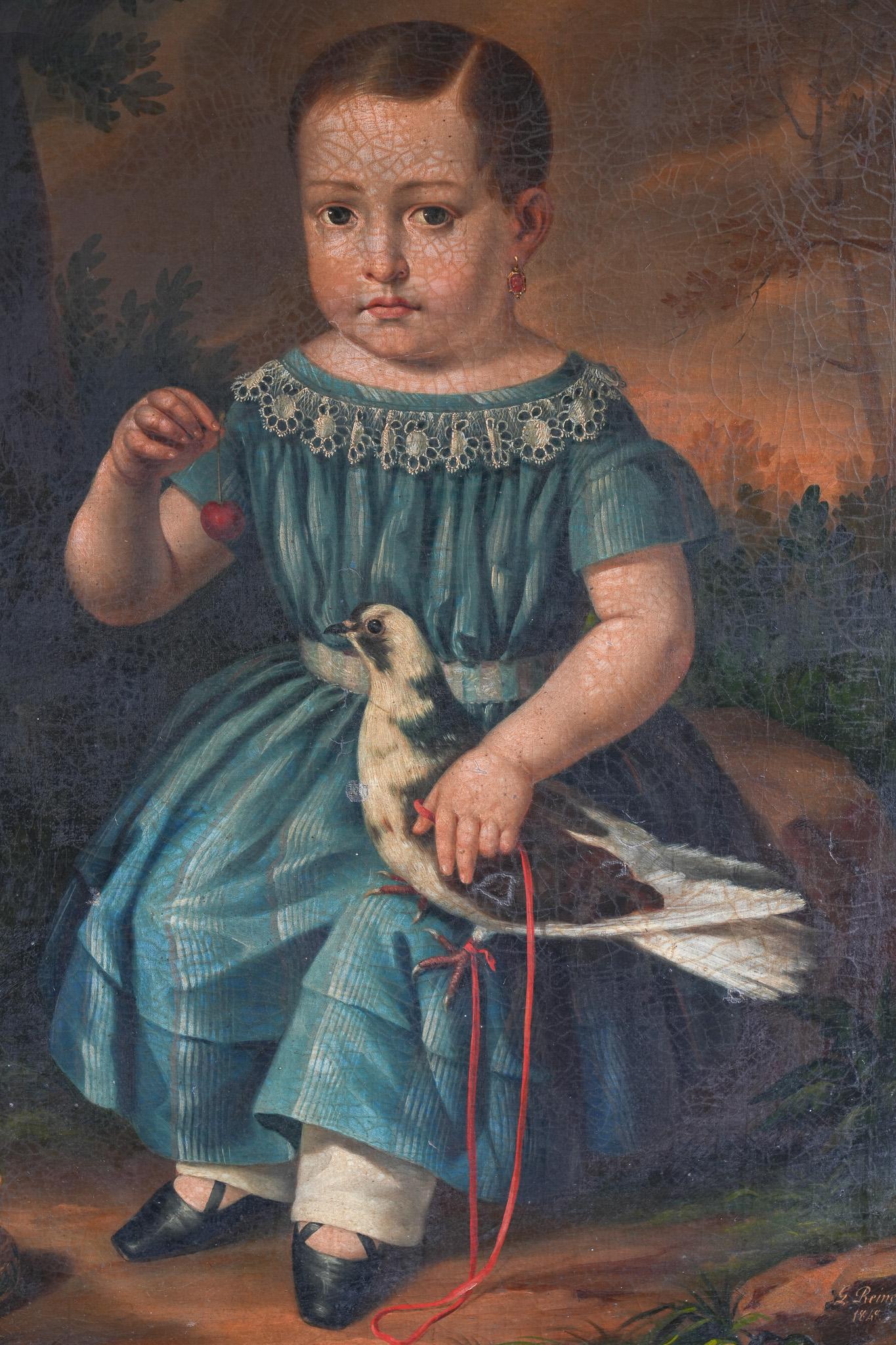Canvas A 19th Century Portrait of a Boy With Pet Pigeon For Sale