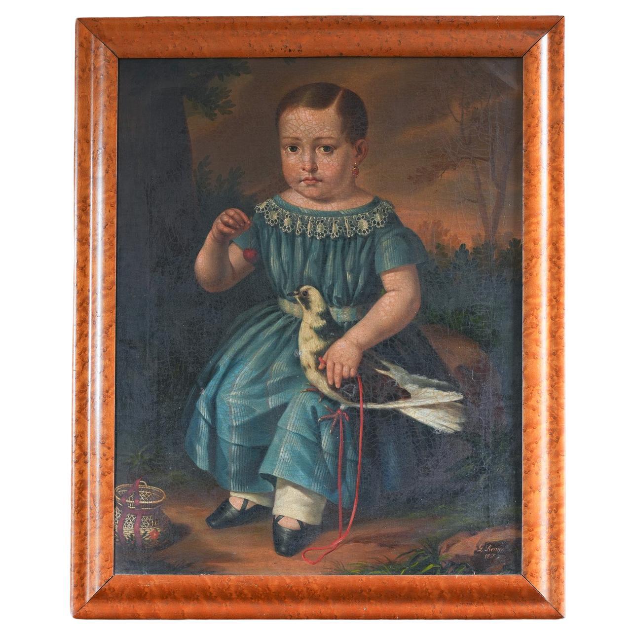 A 19th Century Portrait of a Boy With Pet Pigeon For Sale