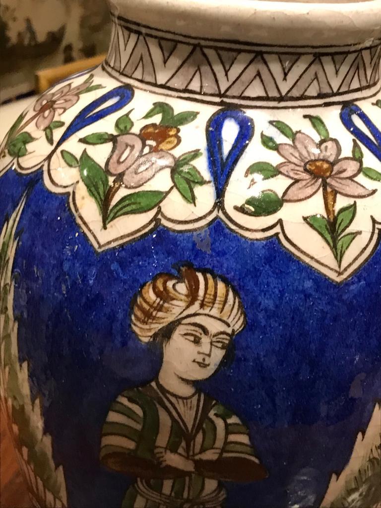 A 19th Century, Qajar Underglaze Painted Pottery Vase - Iran For Sale 1