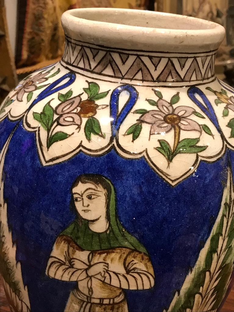 A 19th Century, Qajar Underglaze Painted Pottery Vase - Iran For Sale 2