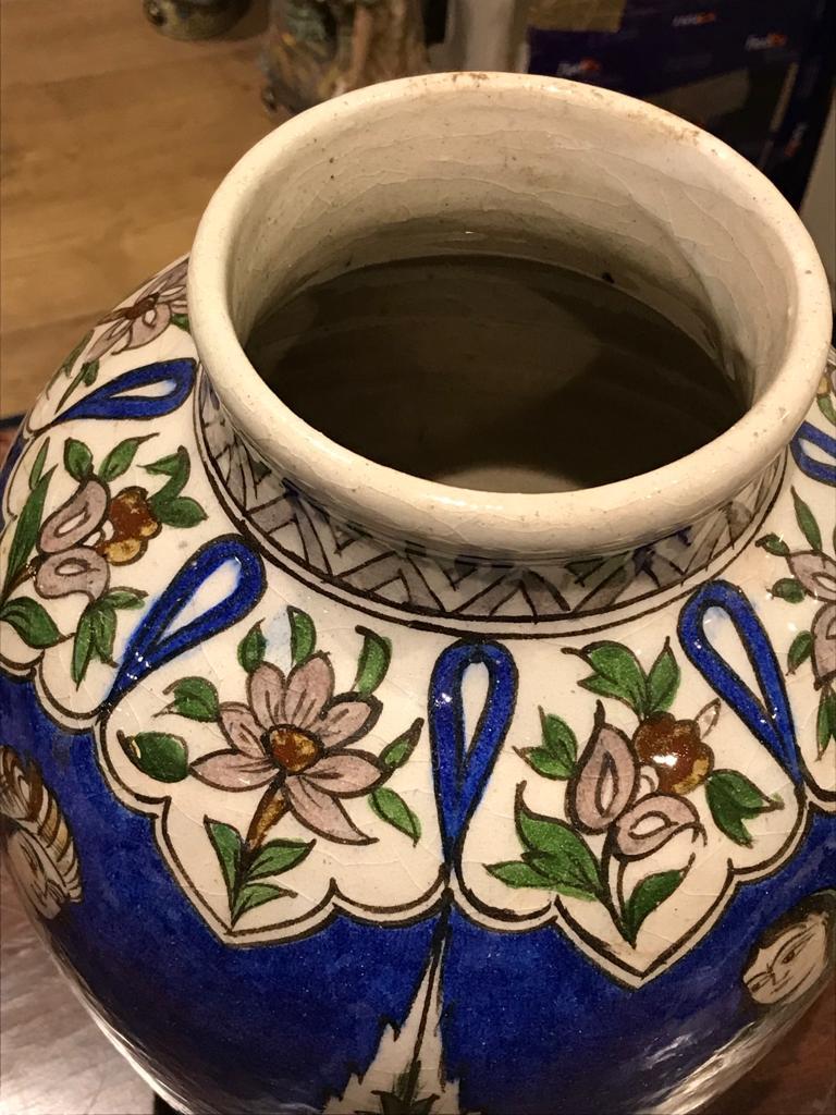 Persian A 19th Century, Qajar Underglaze Painted Pottery Vase - Iran For Sale