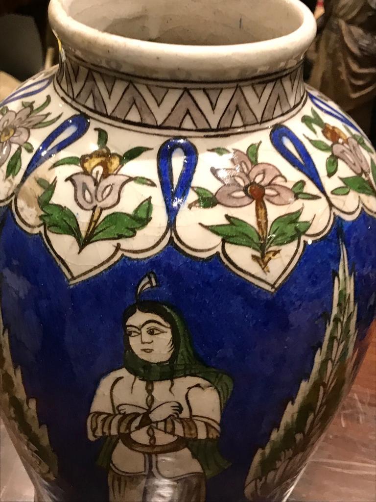 Unglazed A 19th Century, Qajar Underglaze Painted Pottery Vase - Iran For Sale