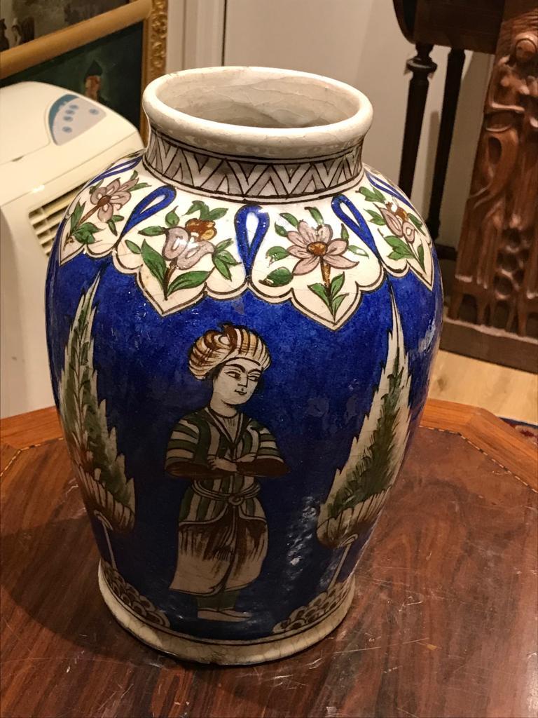 A 19th Century, Qajar Underglaze Painted Pottery Vase - Iran In Good Condition For Sale In London, GB