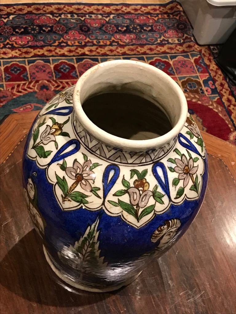 Ceramic A 19th Century, Qajar Underglaze Painted Pottery Vase - Iran For Sale