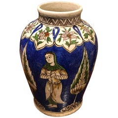 A 19th Century, Qajar Underglaze Painted Pottery Vase - Iran