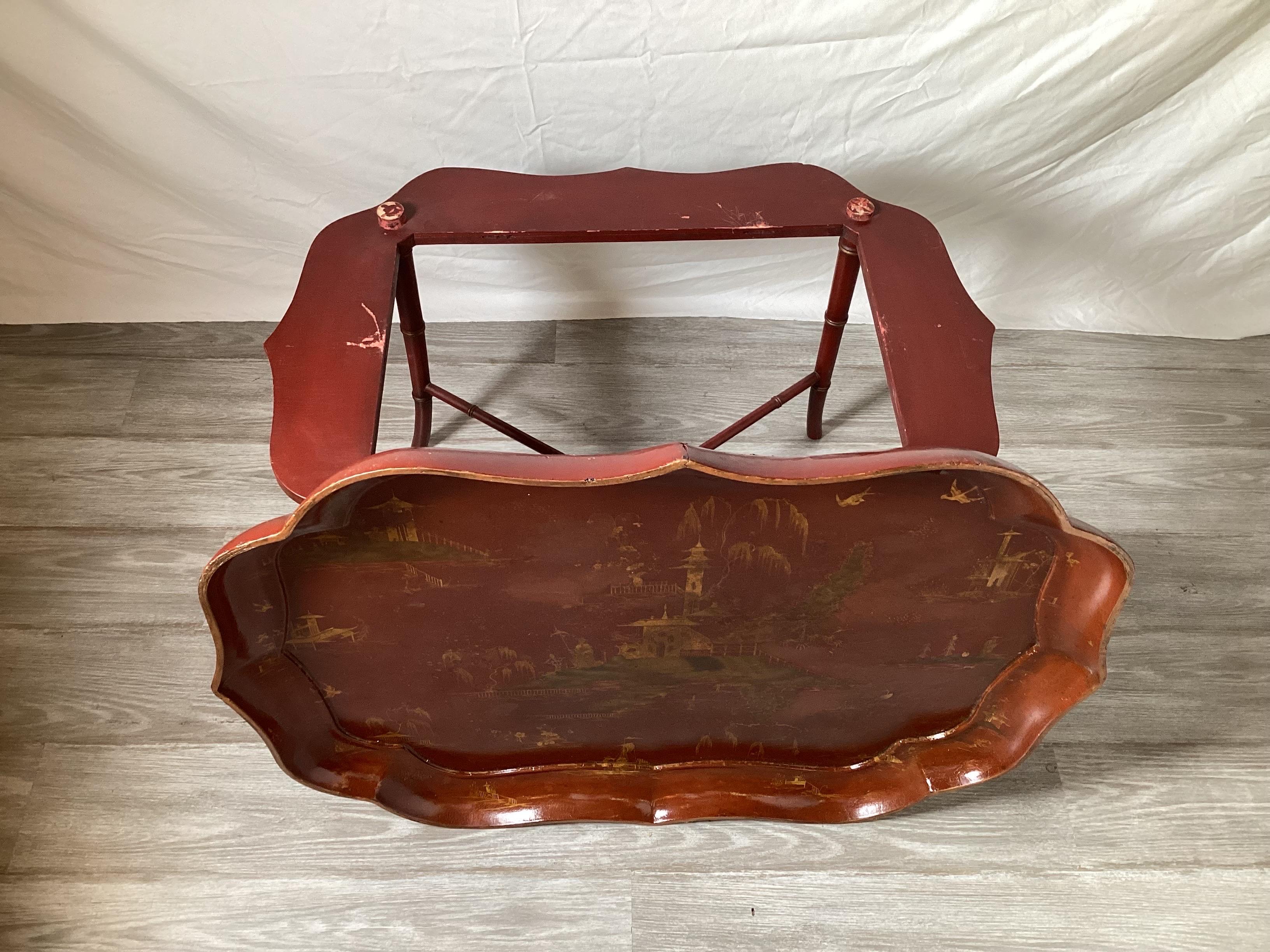 A 19th Century Red Chinoiserie Tray Table on Later Base For Sale 2