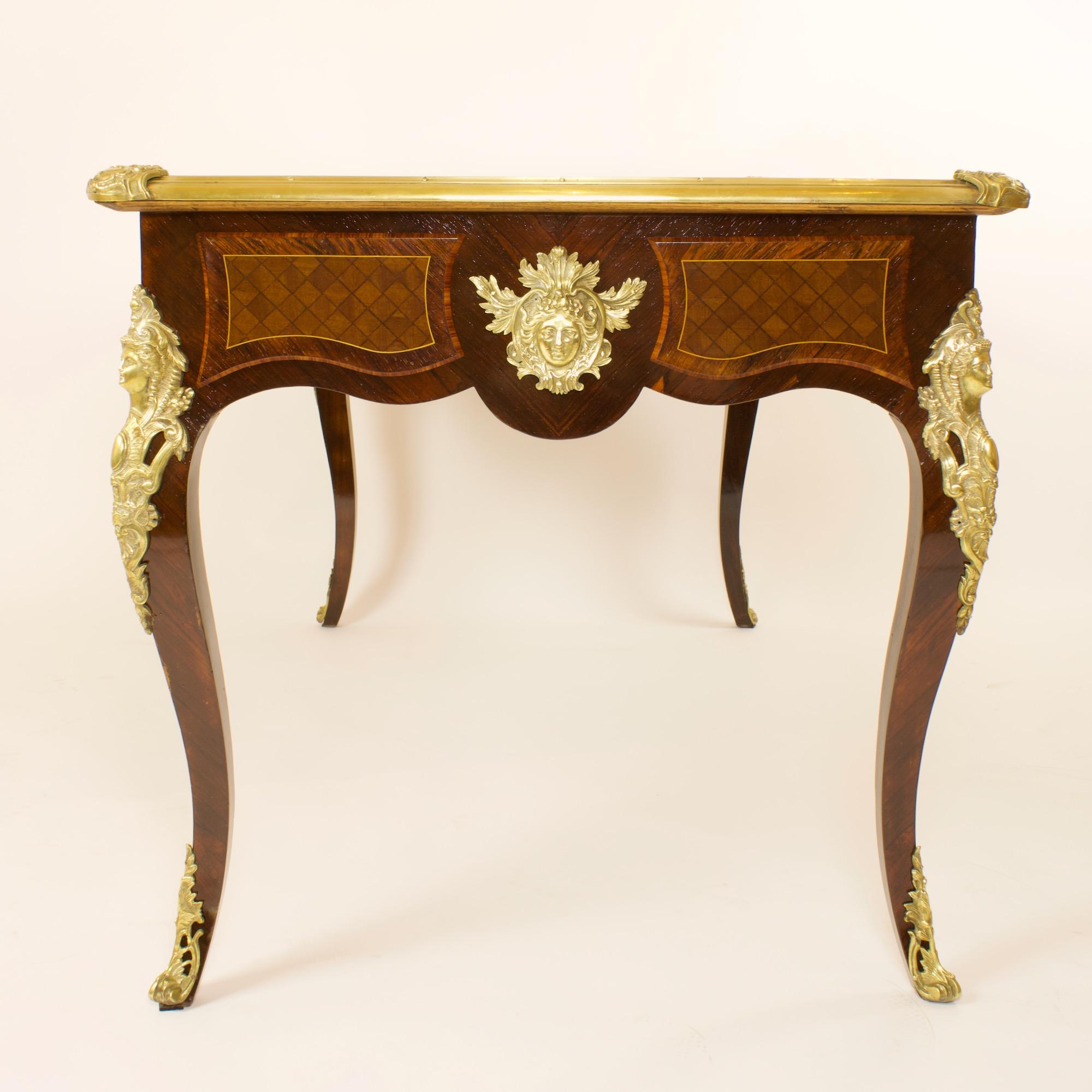 Late 19th Century 19th Century Regence Louis XV Gilt Bronze Marquetry Bureau Plat or Desk