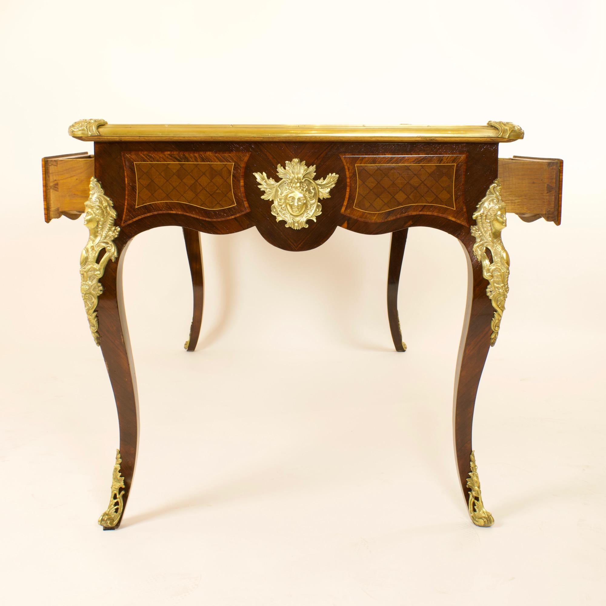 19th Century Regence Louis XV Gilt Bronze Marquetry Bureau Plat or Desk 1