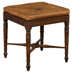 A 19th Century Regency Cane Stool with Leather Cushion