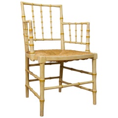 19th Century Regency Faux Bamboo Painted Open Armchair