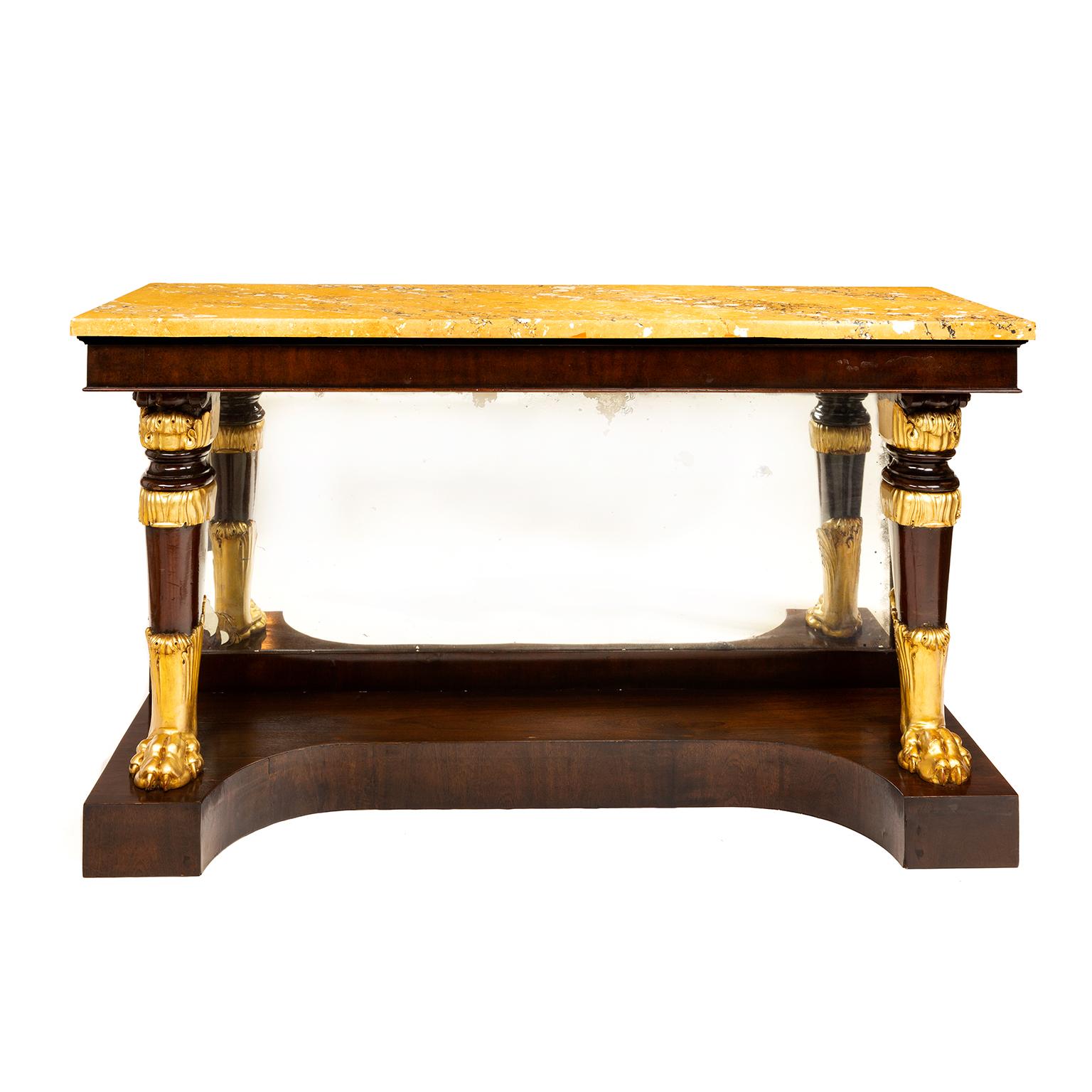 British 19th Century Regency Mahogany Veneered & Parcel Gilt Console Table