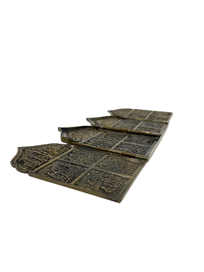 19th Century Russian Bronze Travel Icon, a 4-Panel Tetraptych In Good Condition In Delft, NL