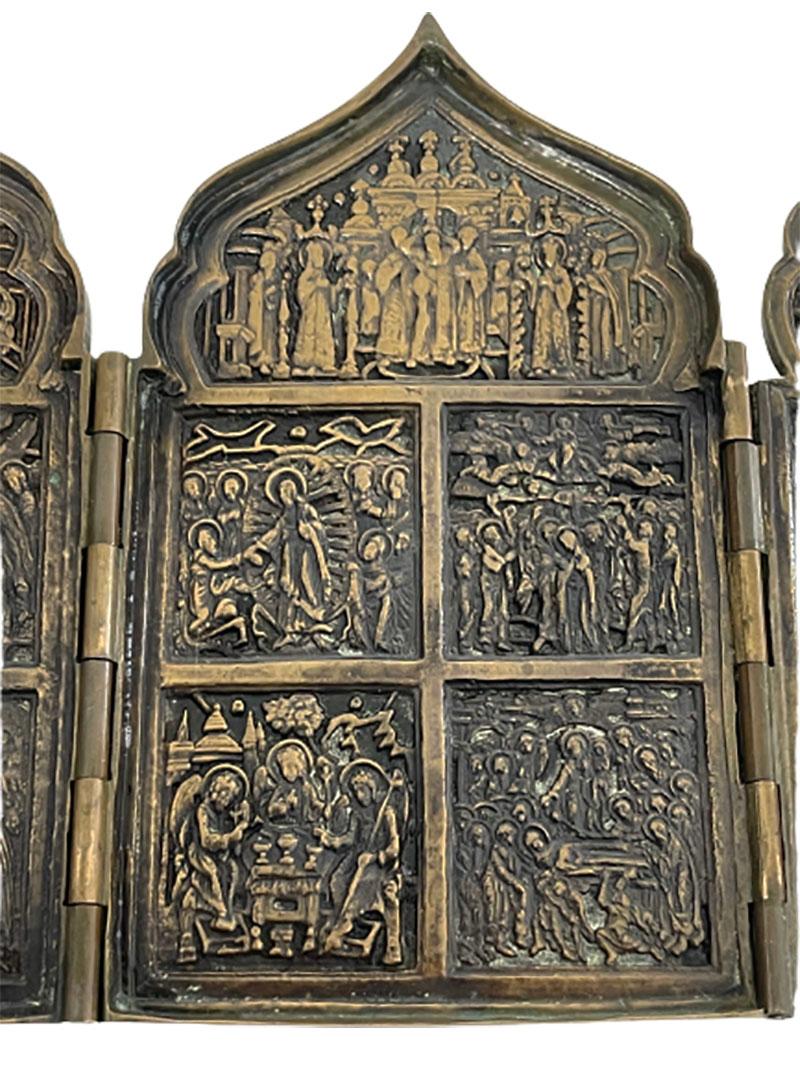 19th Century Russian Bronze Travel Icon, a 4-Panel Tetraptych 4