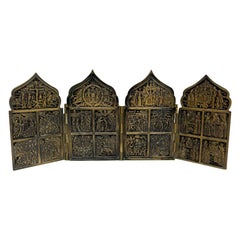 19th Century Russian Bronze Travel Icon, a 4-Panel Tetraptych