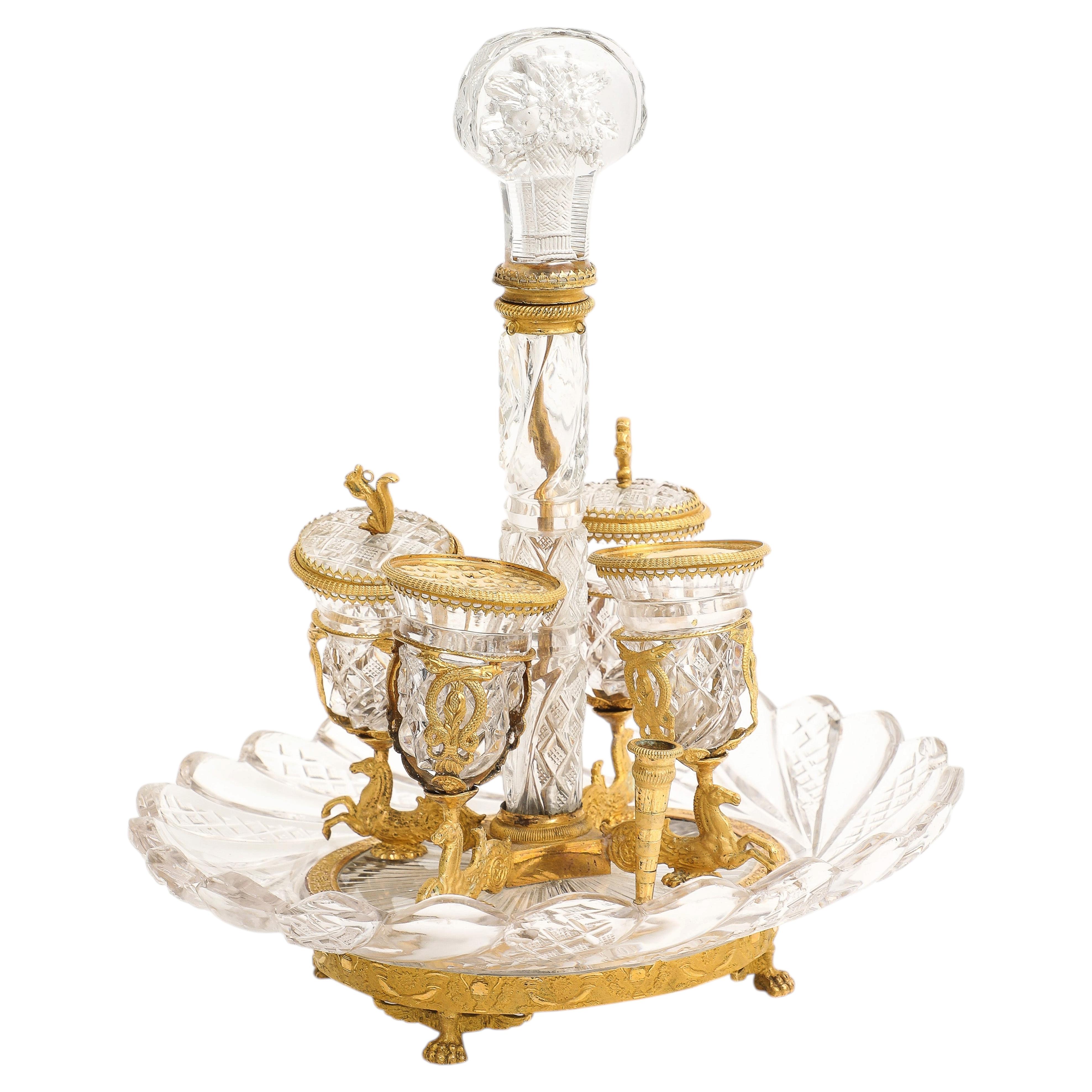 A 19th Century Russian Hand-Cut Crystal and Dore Bronze Encrier de Bureau