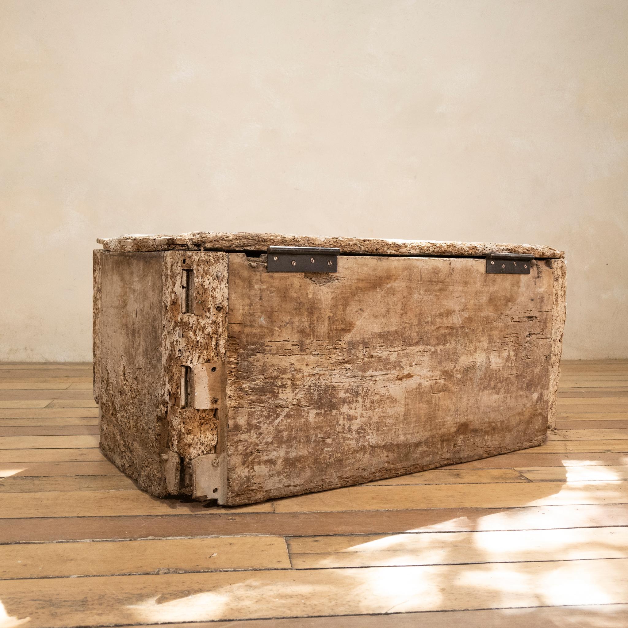 19th Century Rustic Painted Country House Trunk, Coffee Table For Sale 9