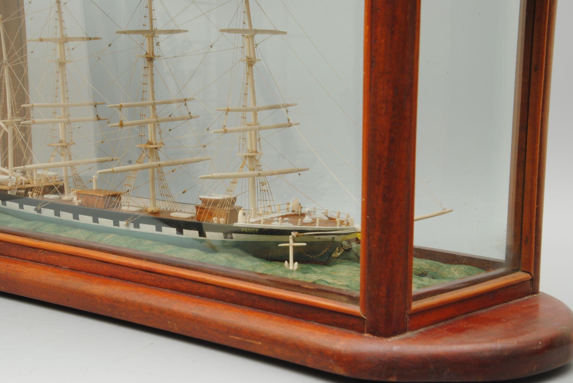 19th Century Sailor Work Bone Model of a Four Masted Schooner Named Peggy In Good Condition For Sale In Lincolnshire, GB