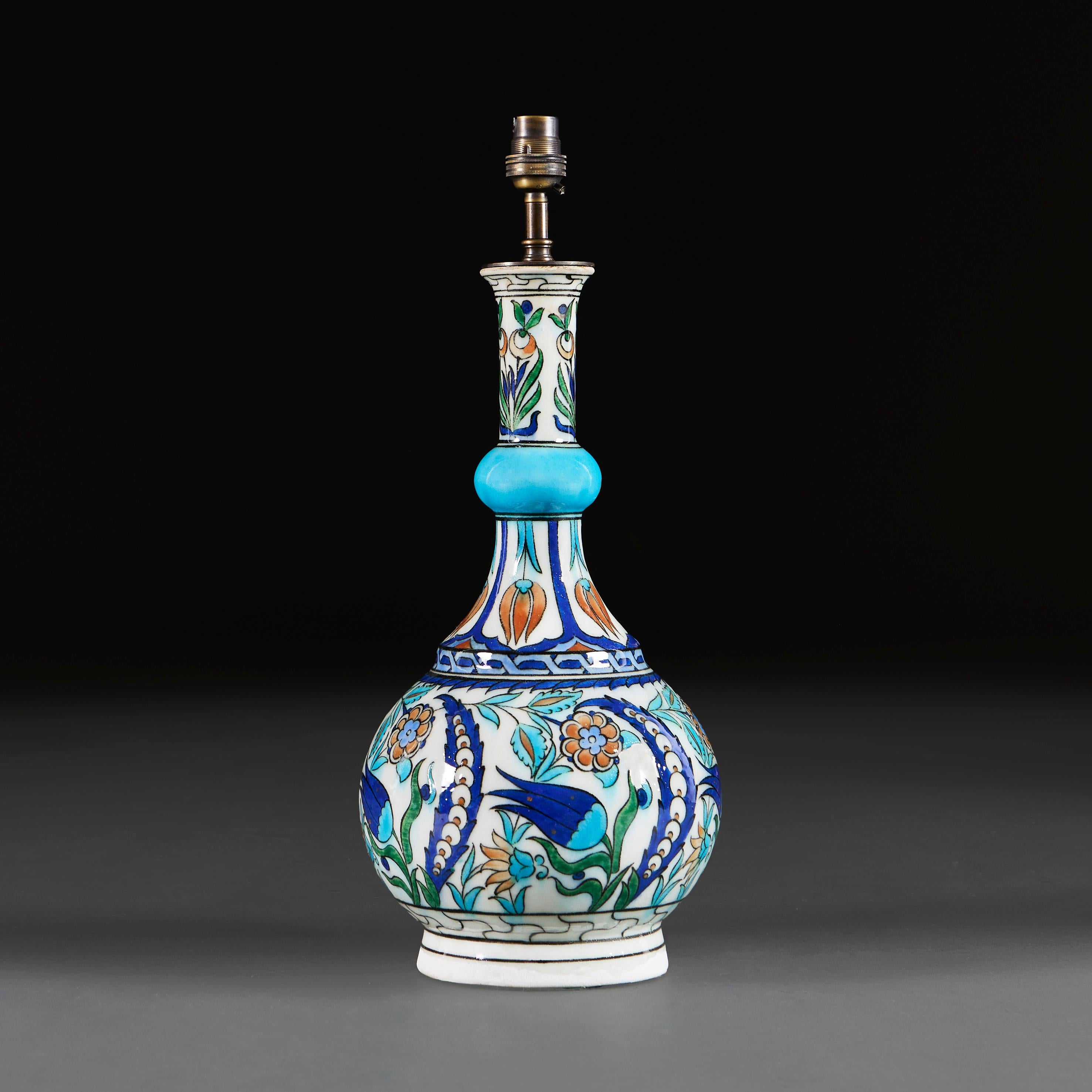 French A 19th Century Samson Iznik Style Ceramic Bottle Vase as a Lamp For Sale