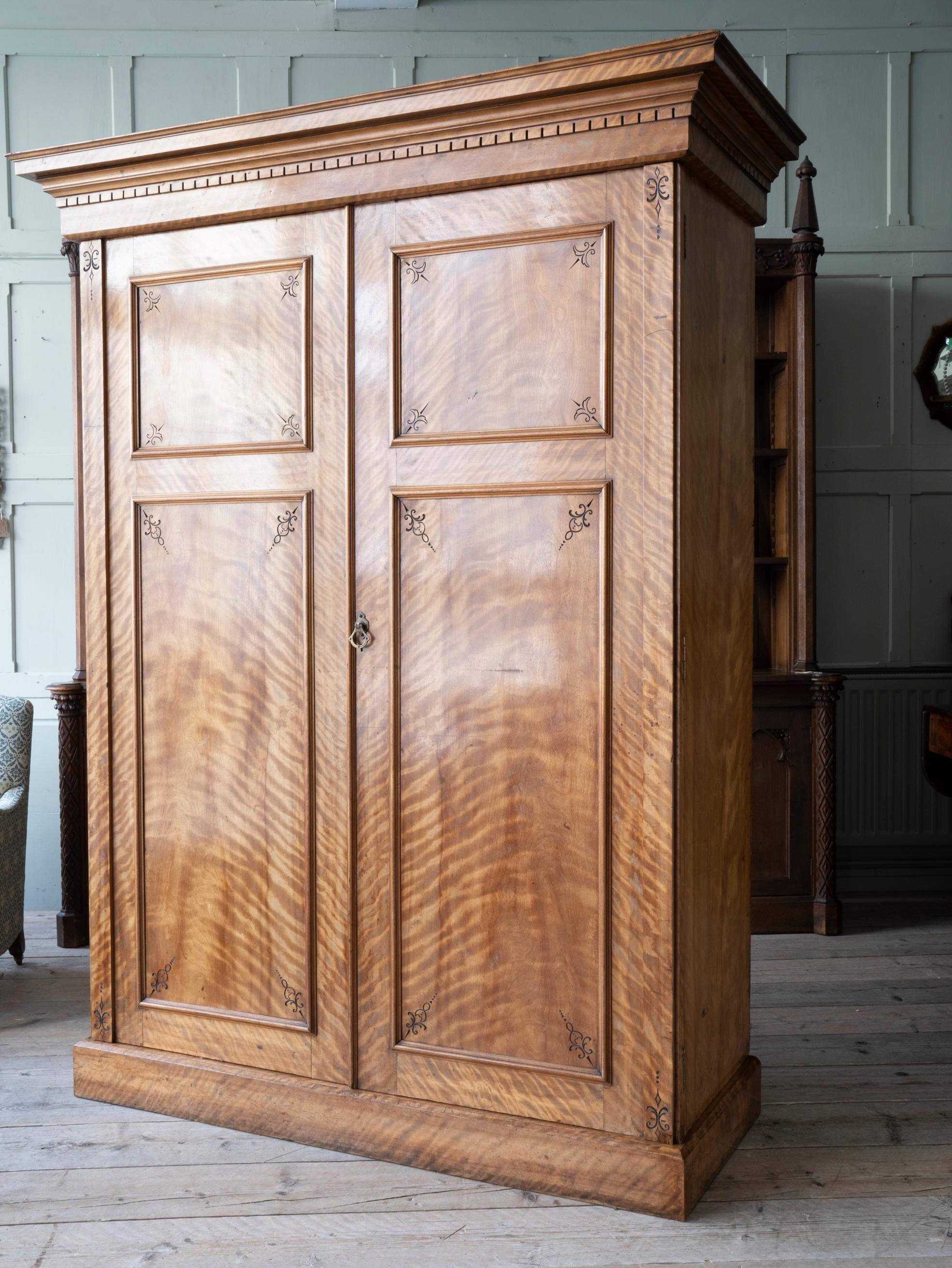 English 19th Century Satin Birch Compactum Wardrobe