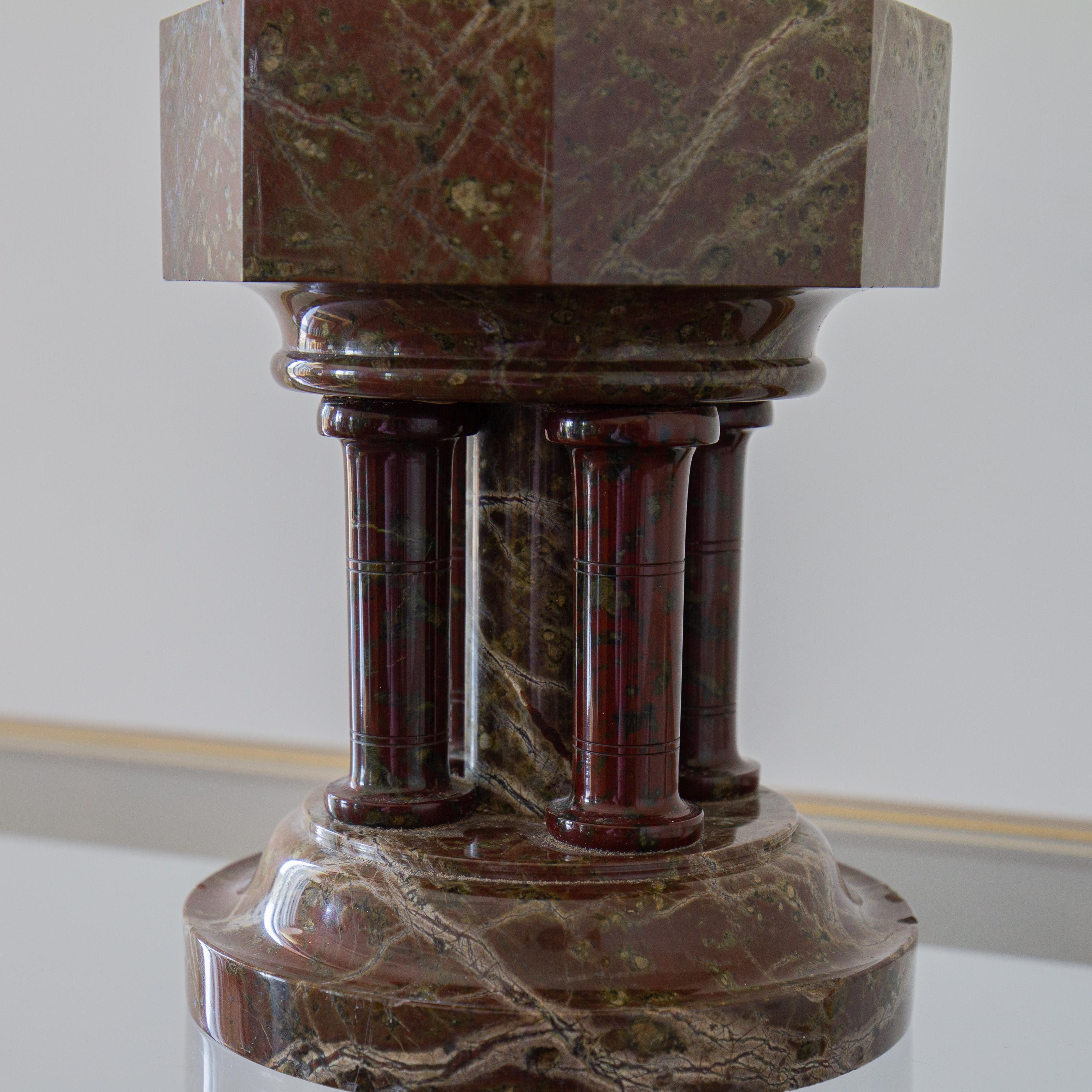 A 19th century Serpentine marble, possibly Cornish, miniature font with an octagonal reservoir set atop a cluster of five columns, circa 1870.

In the 18th and 19th centuries, baptisms were ordered privately as status of high society. These